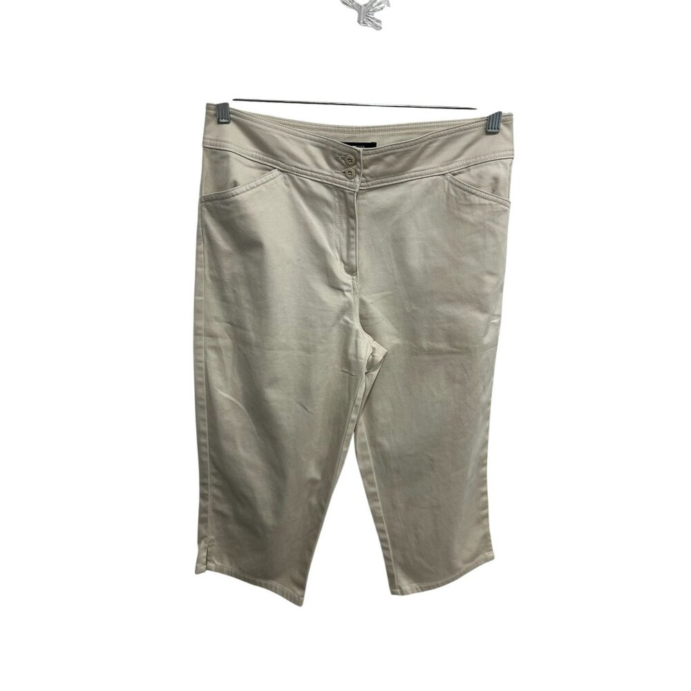 Bill Blass Petite Beige Stretch Cotton Blend Capri Pants Size 10P Preppy Chic